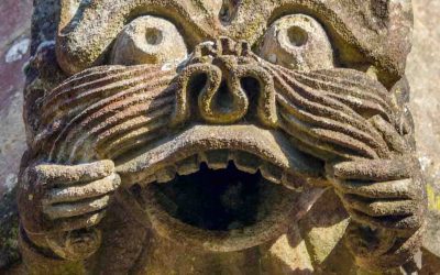 Moustachioed Gargoyles at Castle Cary